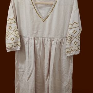Madewell Cream Midi Dress with Gold Accents